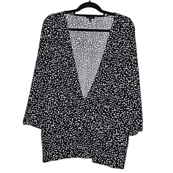 Talbots Size 2X Black White Dot Wrap Surplice V-Neck Top Classic Preppy Career - Picture 1 of 7